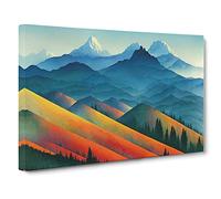 Watercolour Mountain Scene Vol.3 Canvas Print | Gallery Wrapped 30mm Frame Wall Art | 30x20 inches | Ready to Hang | Contemporary Landscape Picture | Living Room Bedroom Lounge Office