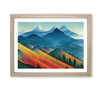 Watercolour Mountain Scene Vol.3 Framed Print | A2 Oak Framed Wall Art | Ready to Hang | Modern Landscape Picture | Living Room Bedroom Lounge Office