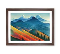 Watercolour Mountain Scene Vol.3 Framed Print | A4 Walnut Framed Wall Art | Ready to Hang | Modern Landscape Picture | Living Room Bedroom Lounge Office