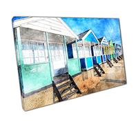 Watercolour Multicolour Beautiful Beach Hut Houses Southwold Suffolk Wall Art Print On Canvas Picture For Home Office Decor 91x61cm (36x24In)