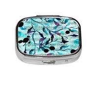 Watercolour Music Branches Leaves,Meta Pill Box 2 Compartment Medicine Case,Portable Organizer