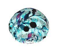 Watercolour Music Branches Leaves,Shower Cap Nightcap Double Layer Waterproof Elastic Bath Cap Reusable Hair Cap