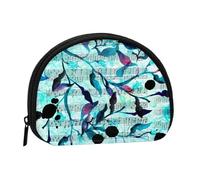 Watercolour Music Branches Leaves, Women's Storage Bag Shell Makeup Bag Small Coin Purse Shell Change Pouch