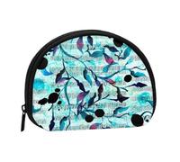 Watercolour Music Branches LeavesSmall Makeup Sanitary Napkin Storage Bag,Women's Cosmetic Coin Purse