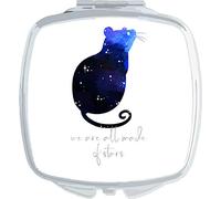 Watercolour nebula space animal - mouse - we are all made of stars folding compact pocket mirror - silver squared shape