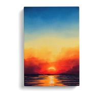 Watercolour Ocean Sunset No.1 Blue, Peach, Orange Canvas Print | Gallery Wrapped 30mm Frame Wall Art | 30x20 inches | Ready to Hang | Coastal Seascape Picture | Living Room Bedroom Lounge Office