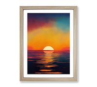 Watercolour Ocean Sunset No.3 Framed Print | A2 Oak Framed Wall Art | Ready to Hang | Modern Nautical Picture | Living Room Bedroom Lounge Office