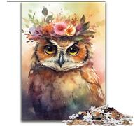 Watercolour Owl 1000Pc Adults Jigsaw Puzzle cardboard Jigsaw for Home Decor, Ideal Christmas & New Year Gift for Teenagers size 26x38cm