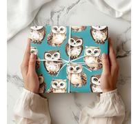 Watercolour Owl Wrapping Paper Sheet - Woodland Bird Gift Wrap for Birthdays, Nature Lovers, or Animal-Themed Gifts - W81 (Teal, Large Sheet - 58 x 85cm / 22.8" x 33.4" inches)