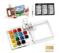 Watercolour Paint Set, 15 Grids Travel Kit with Foldable Wooden Palette, Sketchbook, and Brush - Complete Art Supplies for Easy Painting on the Go