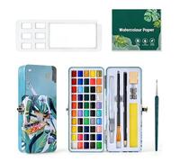 Watercolour Paint Set 50, Water Colour Paints Sets with Metallic & Fluorescent Colors, Portable Box, Includes Paints, Brushes, Palette, Watercolor Paper, Pencil, Eraser & More - Perfect for Artists, H