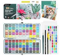 Watercolour Paint Set Art Watercolor - 100 Water Colour Paints Sets in Portable Box - Travel Watercolours Kit with Brushes Paper Pencils Palette - Essential Kits for Kids Adults Artist Beginners