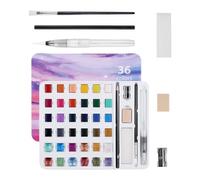 Watercolour Paint Set - Portable 36 Colours Palette Including Marker - Watercolour Travel Set | For Children Beginners Preschool Lessons Crafts Colouring Sketching Party and Valentine's Day