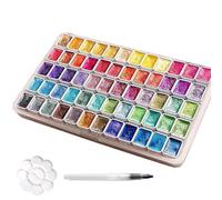Watercolour Paint Set | with Brush and Pearlescent Paint Set - 60 Watercolour Cups Set with Palette | For Artists, Beginners, Adults, Coloring, School, Home, Travel
