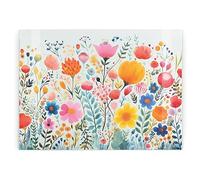 Watercolour Painted Glass Chopping Board - Rectangular Large Wildflowers Glass Worktop Protector - Smooth Board Kitchen Cutting Board Worktop Saver with Non-Slip Feet 39cm x 28.5cm (15" x 11")