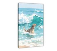 Watercolour Painting of A Dog Surfing on The Sea Canvas Poster Wall Art Print Picture Paintings 08x12inch(20x30cm)