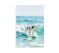 Watercolour Painting of A Dog Surfing on The Sea Canvas Poster Wall Art Print Picture Paintings 12x18inch(30x45cm)