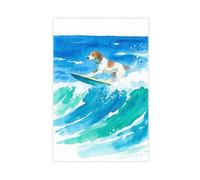 Watercolour Painting of A Dog Surfing on The Sea Canvas Poster Wall Art Print Picture Paintings 12x18inch(30x45cm)