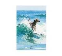 Watercolour Painting of A Dog Surfing on The Sea Canvas Poster Wall Art Print Picture Paintings 20x30inch(50x75cm)