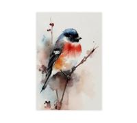 Watercolour Painting of A Red-bellied Grey Sparrow Canvas Poster Bedroom Decor Landscape Office Room Decor Gift 16x24inch(40x60cm)