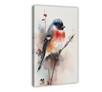 Watercolour Painting of A Red-bellied Grey Sparrow Canvas Poster Bedroom Decor Landscape Office Room Decor Gift 16x24inch(40x60cm)