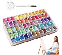 Watercolour Painting Set | with Brush and Portable Painting Utensils, 60 Colours in Solid Shape with Palette - for Adults, Children, Nail Design, Crafts, School, Home, Travel
