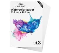 Watercolour Paper A3（29.7cm×42cm） 80 Sheets, Heavyweight 300GSM Cold Press Natural Cotton Paper for Students Artists Watercolor Drawing