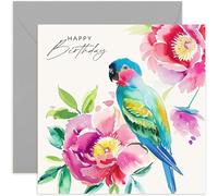 Watercolour Parrot Birthday Card for Women - Bright and Colourful Painted Artwork for Her - Wonderful Gifts for Female Family Members and Friends - For Mum, Sister, Aunt, Grandmother