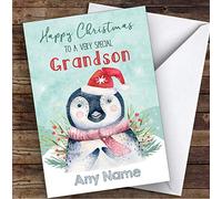 Watercolour Penguin Special Grandson Personalised Christmas Card | Christmas Card | Any Relation Xmas Card