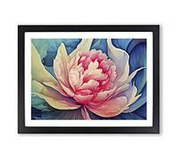 Watercolour Peony Flower Framed Wall Art Print A2 Black