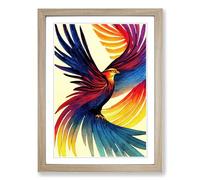 Watercolour Phoenix Bird Framed Wall Art Print, Ready to Hang Picture for Living Room Bedroom Home Office, Oak A2 (48 x 66 cm)