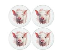 Watercolour Pigs Coaster Set - Round Glass Cute Piglet Animal Gifts - Set of Four (4) Drinks Coasters