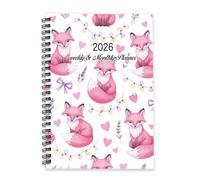 Watercolour Pink Foxes 2026 Journal A5 To Do List Notebook Planners Diary 2026 Men Weekly Planner Diary for Work Week To View Monthly Year Planner with Dotted Line Note Page Slim