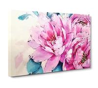 Watercolour Pink Peonies In Abstract Modern Canvas Wall Art Print Ready to Hang, Framed Picture for Living Room Bedroom Home Office Décor, 20x14 Inch (50x35 cm)