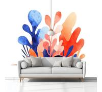 Watercolour Plants Non-Woven Wallpaper 400 x 280 cm Bedroom Wall Mural, White Photo Wallpaper Poster Wall Covering, for Children’s Room Home Restaurant Living Room Hallway