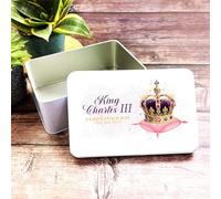 Watercolour Purple Royal Crown King Charles III Coronation Souvenir Tin Personalised Gift | Custom Gift | Personalized Tin | Personalised Tins | Gift For Her | Gift For Him
