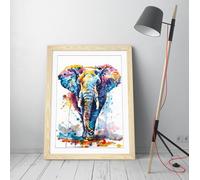 Watercolour Rainbow Elephant Stunning Framed Wall Art Print Picture - A3 - Light Oak Frame
