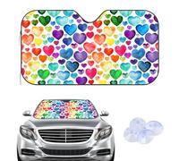 Watercolour Rainbow Heart Car Windscreen Cover Sunshades, Frost Car Screen Cover for Winter, Accessories Frost Windscreen Gifts Protector Windshield for Suv Van (145× 80 cm)