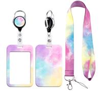 Watercolour Retractable Lanyard Card Holder Set with Stylish Design - Durable, Reusable Badge Holder with Neck Strap for ID Cards, Access Cards, Work Badges (3 in 1)