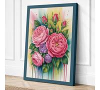 Watercolour Roses Botanical Canvas Wall Art Print 24x16 Inch (61 x 41 cm)