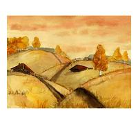 Watercolour Russian Fields Landscape Unframed Art Print Poster Wall Decor 12x16 inch