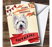 Watercolour Rustic Westie West Highland Terrier Dog Personalised Christmas Card | Christmas Card | Animal Themed Christmas Card