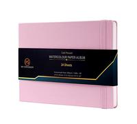 Watercolour Sketchbook Cold Pressed Paper 300gsm/140lb 100% Cotton Ivory Colour Pages Thread Sewn Binding (Upgraded Binding) Album 24 Sheets 8.3" X 5.8" Journal - Blush Pink Leatherette Cover