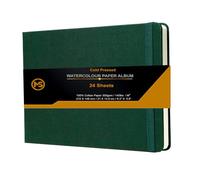 Watercolour Sketchbook Journal 300gsm /140lb 100% Cotton Paper 24 Sheets Cold-Pressed Sewn Binding 8.3" X 5.8" Album for Artists Wet Media and Mixed Techniques - Linen Fabric Cover (Dark Green)