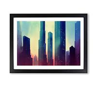 Watercolour Skyscraper Skyline Abstract Framed Wall Art Print A2 Black