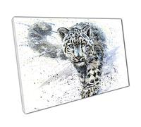 Watercolour Snow Leopard Hunting Wildlife Animal Illustration Wall Art Print On Canvas Picture For Home Office Decor 45x30cm (18x12In)