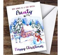 Watercolour Snowman Special Aunty Personalised Christmas Card | Christmas Card | Any Relation Xmas Card