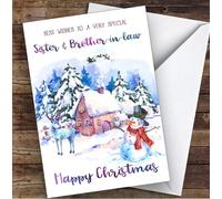 Watercolour Snowman Special Sister & Brother-In-Law Personalised Christmas Card - Special Relative Personalised Christmas Card, Adult Christmas Card