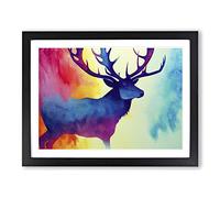 Watercolour Stag Deer Vol.1 Abstract Framed Print | A2 Black Framed Wall Art | Ready to Hang | Abstract Animal Picture | Living Room Bedroom Lounge Office