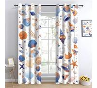 Watercolour Style Curtains 90 Drop 2 Panels Shell Curtain for Bedroom Eyelet Drapes for Home Decoration Soft Window Treatment for Thermal Insulated & Room Darkening W 66 x L 90 B3048